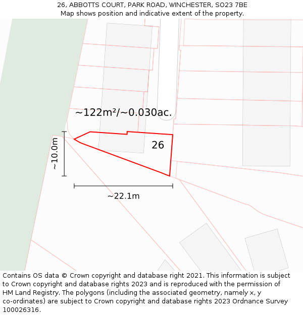 26, ABBOTTS COURT, PARK ROAD, WINCHESTER, SO23 7BE: Plot and title map