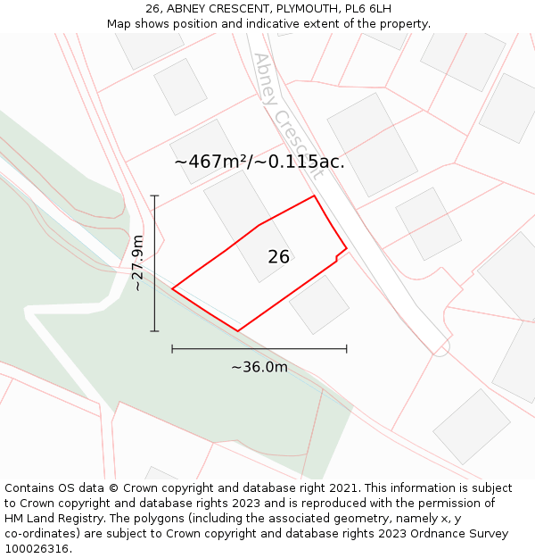 26, ABNEY CRESCENT, PLYMOUTH, PL6 6LH: Plot and title map