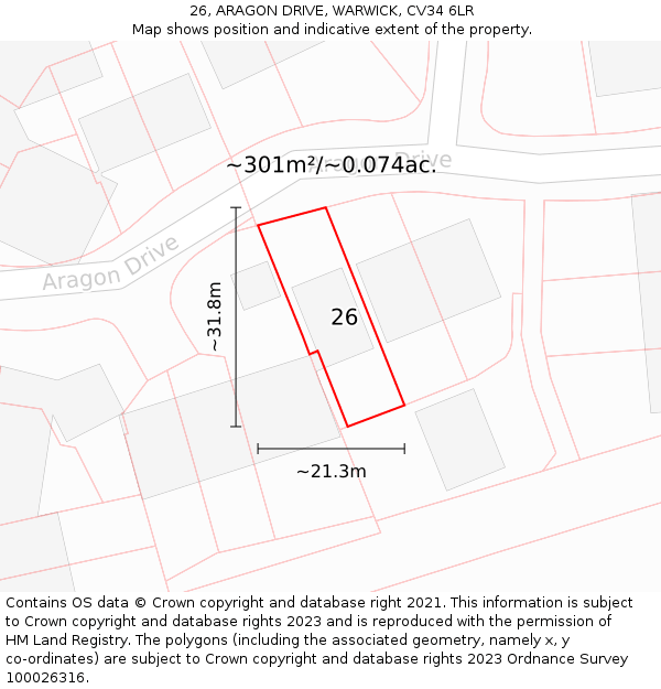 26, ARAGON DRIVE, WARWICK, CV34 6LR: Plot and title map