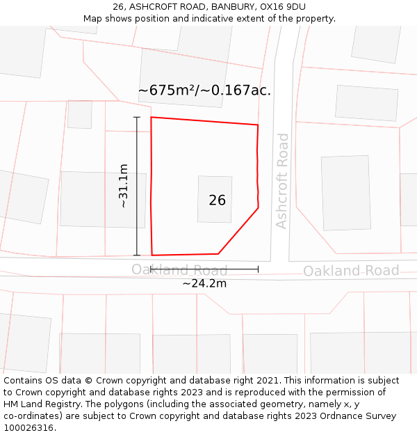 26, ASHCROFT ROAD, BANBURY, OX16 9DU: Plot and title map