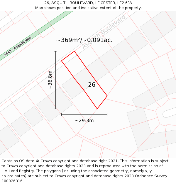 26, ASQUITH BOULEVARD, LEICESTER, LE2 6FA: Plot and title map