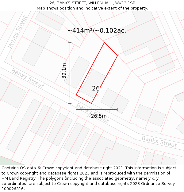 26, BANKS STREET, WILLENHALL, WV13 1SP: Plot and title map