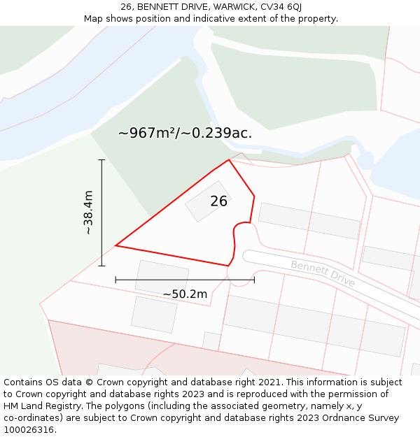 26, BENNETT DRIVE, WARWICK, CV34 6QJ: Plot and title map