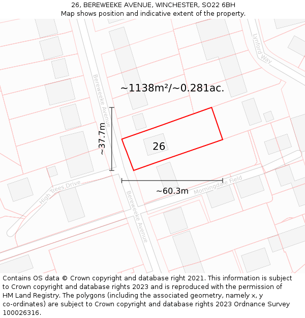 26, BEREWEEKE AVENUE, WINCHESTER, SO22 6BH: Plot and title map