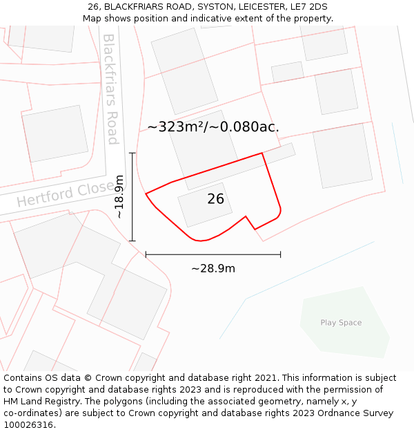 26, BLACKFRIARS ROAD, SYSTON, LEICESTER, LE7 2DS: Plot and title map