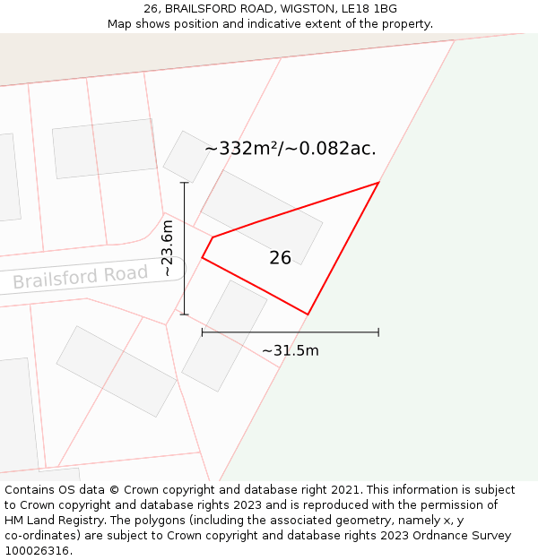 26, BRAILSFORD ROAD, WIGSTON, LE18 1BG: Plot and title map