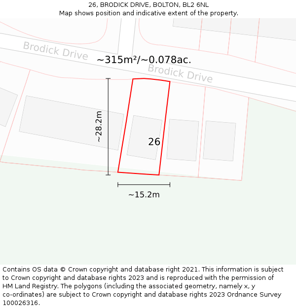 26, BRODICK DRIVE, BOLTON, BL2 6NL: Plot and title map