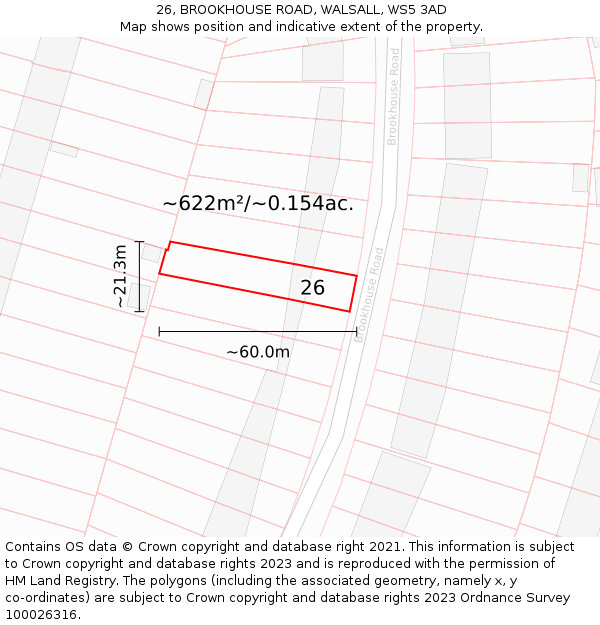 26, BROOKHOUSE ROAD, WALSALL, WS5 3AD: Plot and title map