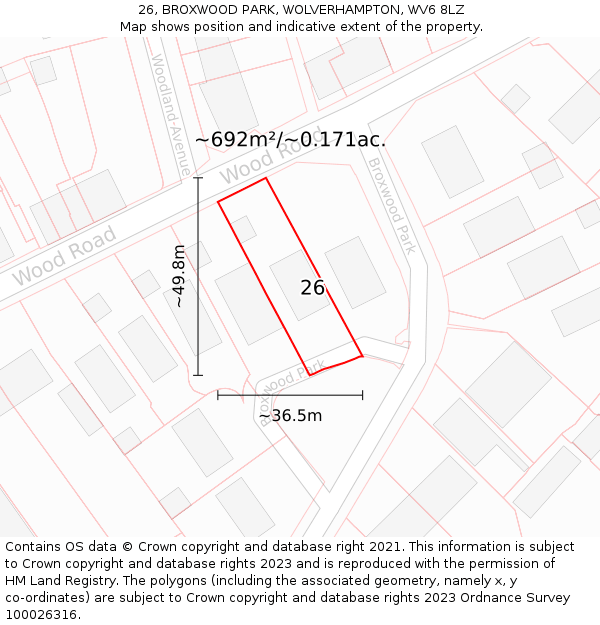 26, BROXWOOD PARK, WOLVERHAMPTON, WV6 8LZ: Plot and title map