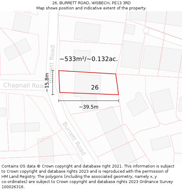 26, BURRETT ROAD, WISBECH, PE13 3RD: Plot and title map