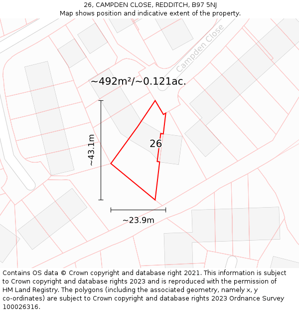 26, CAMPDEN CLOSE, REDDITCH, B97 5NJ: Plot and title map