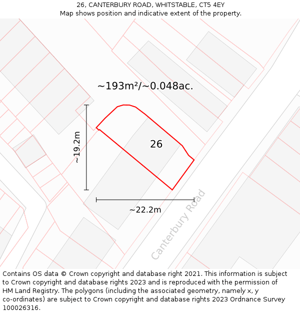 26, CANTERBURY ROAD, WHITSTABLE, CT5 4EY: Plot and title map