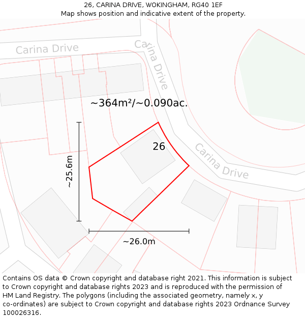 26, CARINA DRIVE, WOKINGHAM, RG40 1EF: Plot and title map