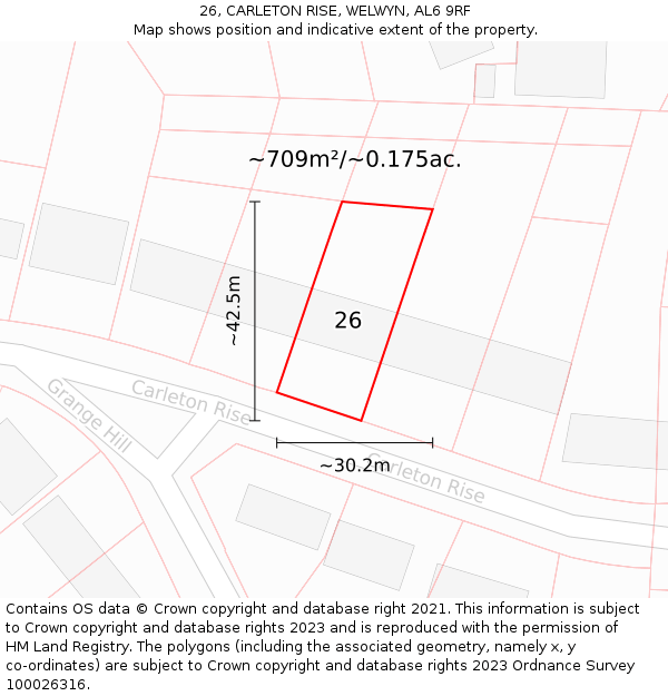 26, CARLETON RISE, WELWYN, AL6 9RF: Plot and title map