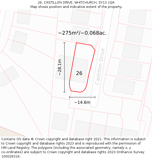 26, CASTILLON DRIVE, WHITCHURCH, SY13 1QA: Plot and title map