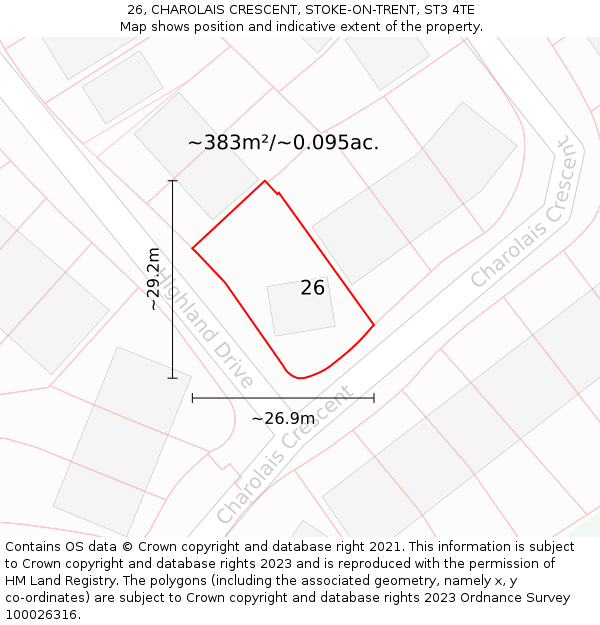 26, CHAROLAIS CRESCENT, STOKE-ON-TRENT, ST3 4TE: Plot and title map