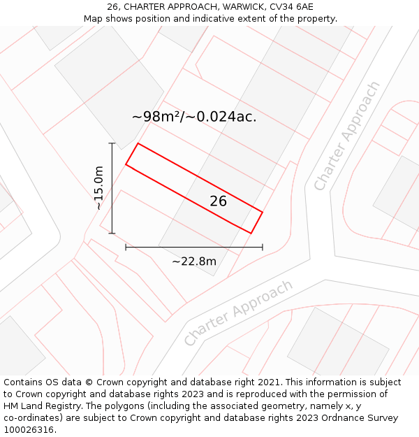 26, CHARTER APPROACH, WARWICK, CV34 6AE: Plot and title map