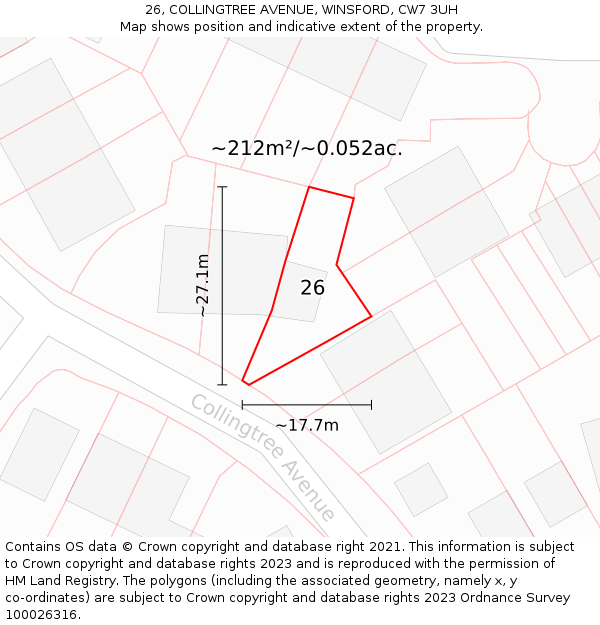 26, COLLINGTREE AVENUE, WINSFORD, CW7 3UH: Plot and title map