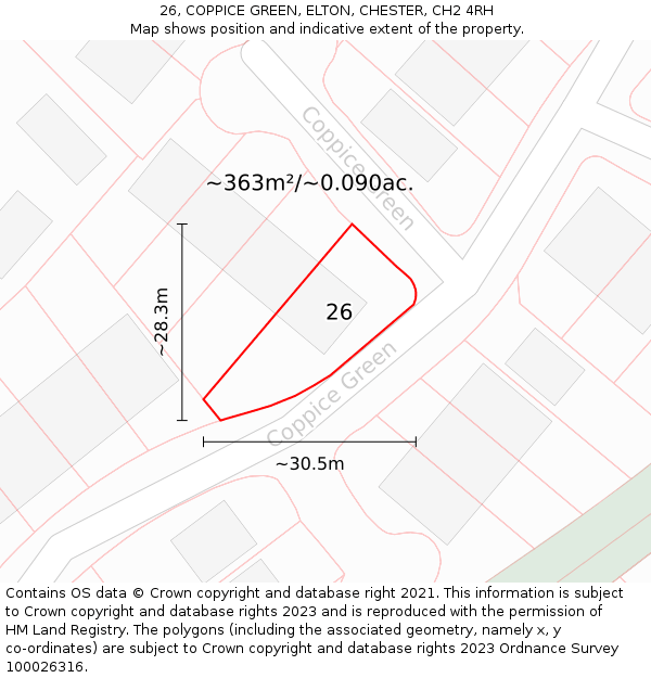 26, COPPICE GREEN, ELTON, CHESTER, CH2 4RH: Plot and title map