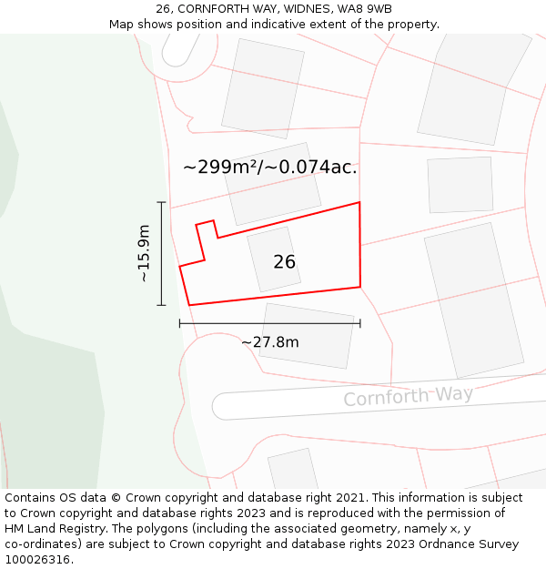 26, CORNFORTH WAY, WIDNES, WA8 9WB: Plot and title map