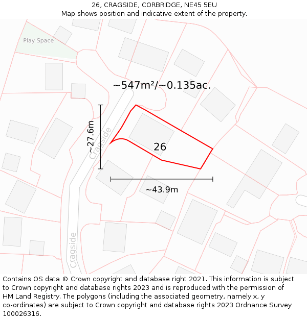 26, CRAGSIDE, CORBRIDGE, NE45 5EU: Plot and title map
