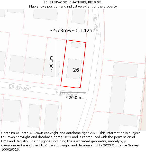 26, EASTWOOD, CHATTERIS, PE16 6RU: Plot and title map