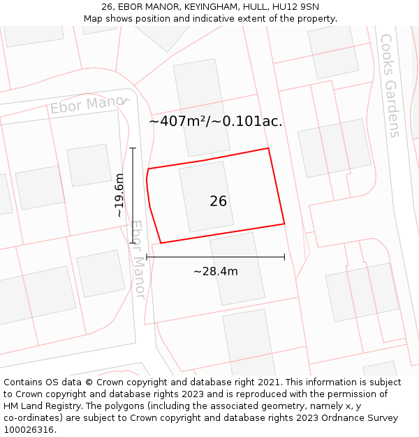 26, EBOR MANOR, KEYINGHAM, HULL, HU12 9SN: Plot and title map