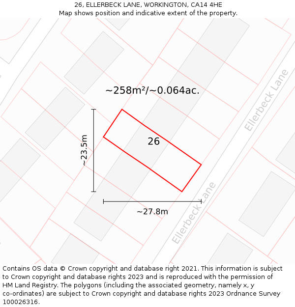 26, ELLERBECK LANE, WORKINGTON, CA14 4HE: Plot and title map