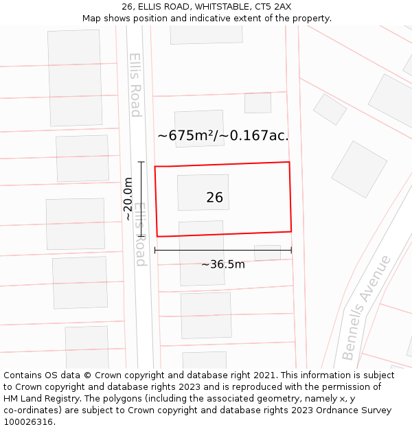 26, ELLIS ROAD, WHITSTABLE, CT5 2AX: Plot and title map