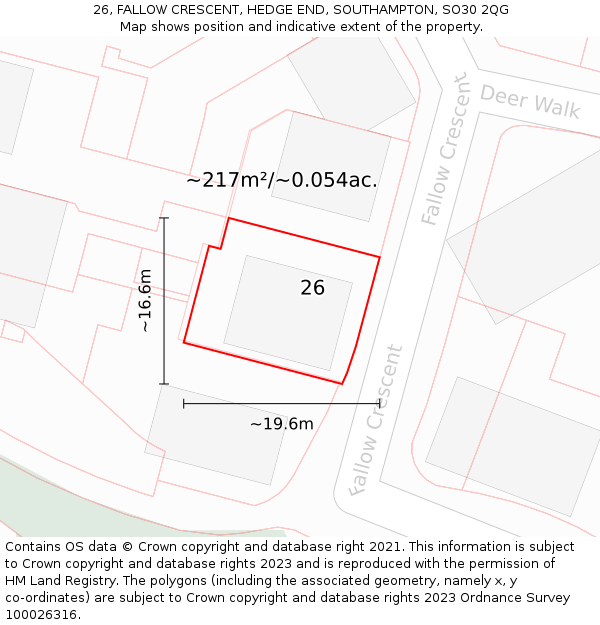 26, FALLOW CRESCENT, HEDGE END, SOUTHAMPTON, SO30 2QG: Plot and title map