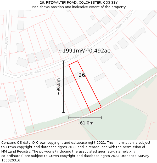 26, FITZWALTER ROAD, COLCHESTER, CO3 3SY: Plot and title map