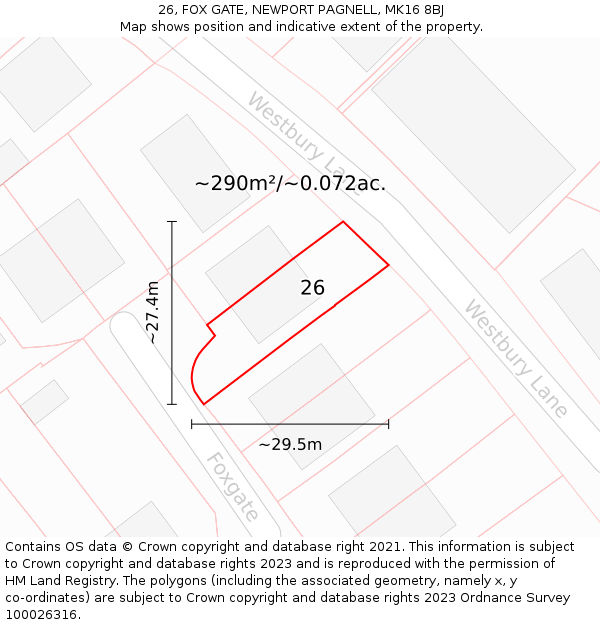 26, FOX GATE, NEWPORT PAGNELL, MK16 8BJ: Plot and title map