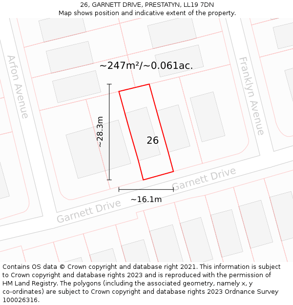 26, GARNETT DRIVE, PRESTATYN, LL19 7DN: Plot and title map