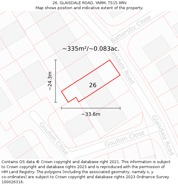 26, GLAISDALE ROAD, YARM, TS15 9RN: Plot and title map