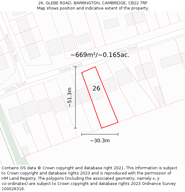 26, GLEBE ROAD, BARRINGTON, CAMBRIDGE, CB22 7RP: Plot and title map