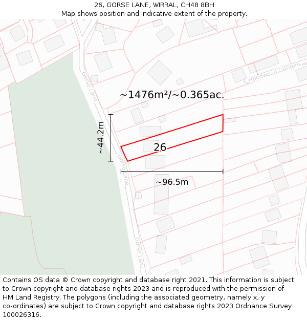 26, GORSE LANE, WIRRAL, CH48 8BH: Plot and title map