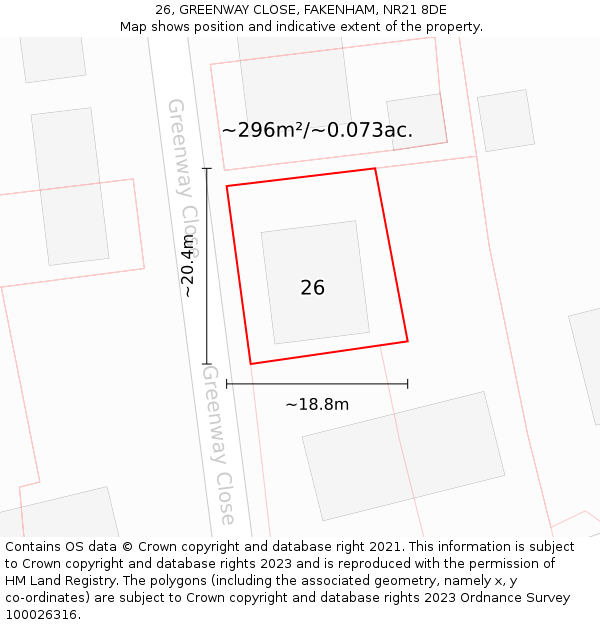 26, GREENWAY CLOSE, FAKENHAM, NR21 8DE: Plot and title map