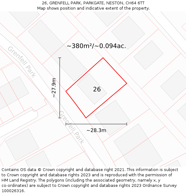 26, GRENFELL PARK, PARKGATE, NESTON, CH64 6TT: Plot and title map