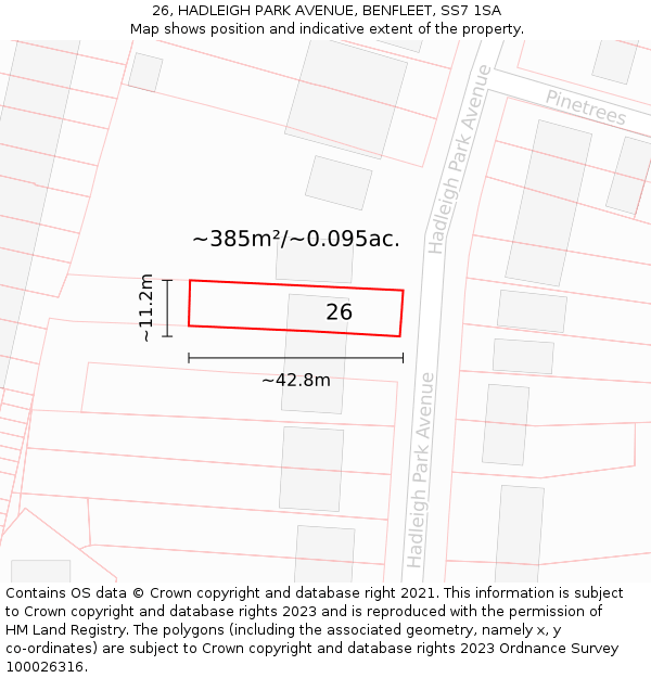 26, HADLEIGH PARK AVENUE, BENFLEET, SS7 1SA: Plot and title map