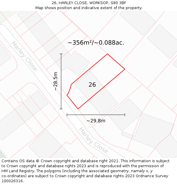 26, HARLEY CLOSE, WORKSOP, S80 3BF: Plot and title map