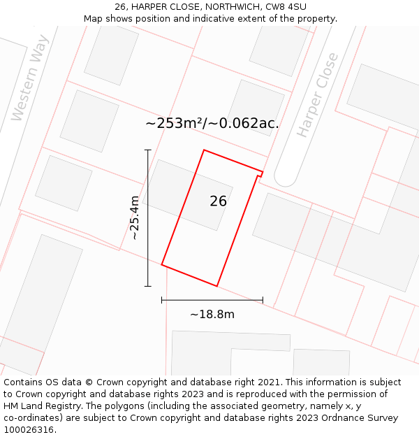 26, HARPER CLOSE, NORTHWICH, CW8 4SU: Plot and title map