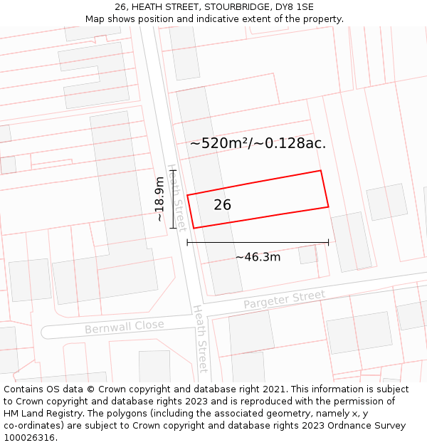 26, HEATH STREET, STOURBRIDGE, DY8 1SE: Plot and title map