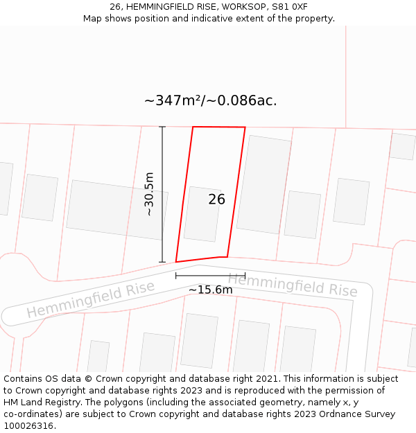 26, HEMMINGFIELD RISE, WORKSOP, S81 0XF: Plot and title map