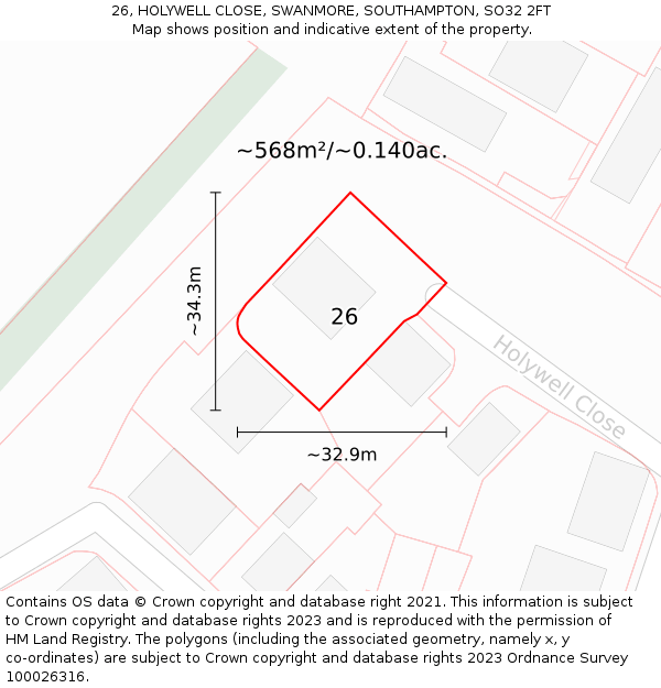 26, HOLYWELL CLOSE, SWANMORE, SOUTHAMPTON, SO32 2FT: Plot and title map