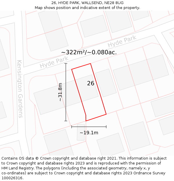 26, HYDE PARK, WALLSEND, NE28 8UG: Plot and title map