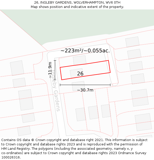 26, INGLEBY GARDENS, WOLVERHAMPTON, WV6 0TH: Plot and title map