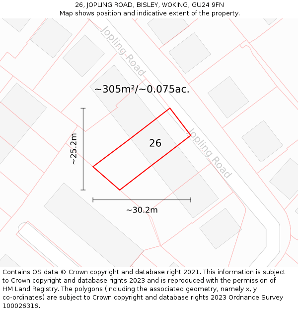 26, JOPLING ROAD, BISLEY, WOKING, GU24 9FN: Plot and title map