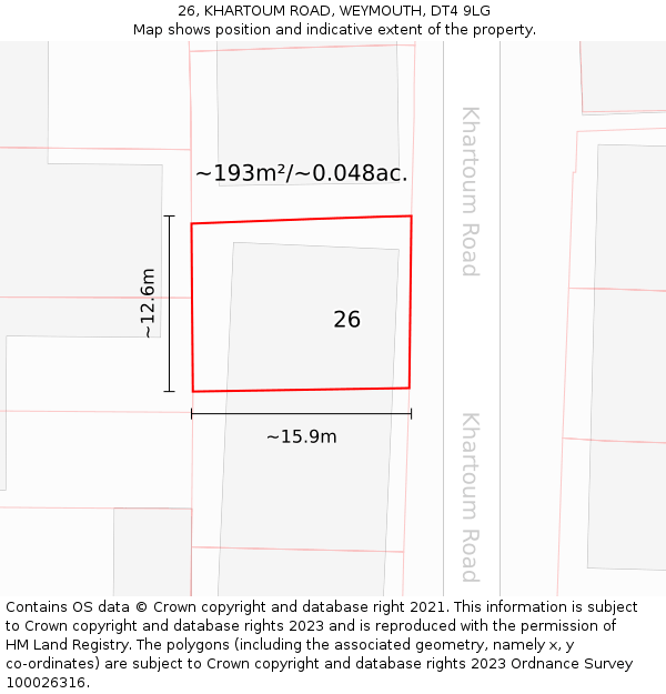 26, KHARTOUM ROAD, WEYMOUTH, DT4 9LG: Plot and title map