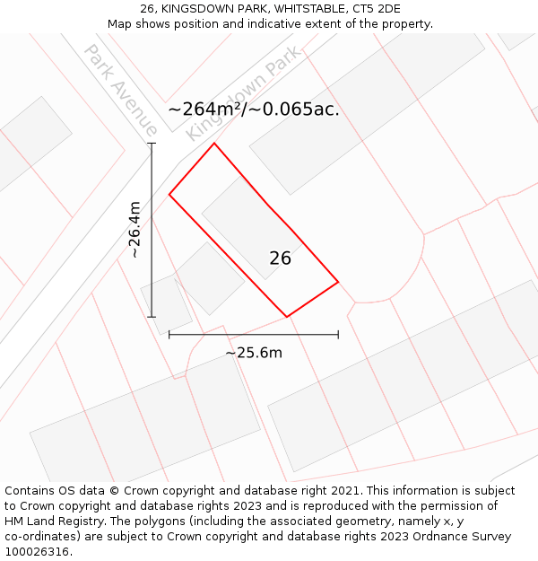 26, KINGSDOWN PARK, WHITSTABLE, CT5 2DE: Plot and title map