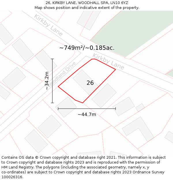 26, KIRKBY LANE, WOODHALL SPA, LN10 6YZ: Plot and title map